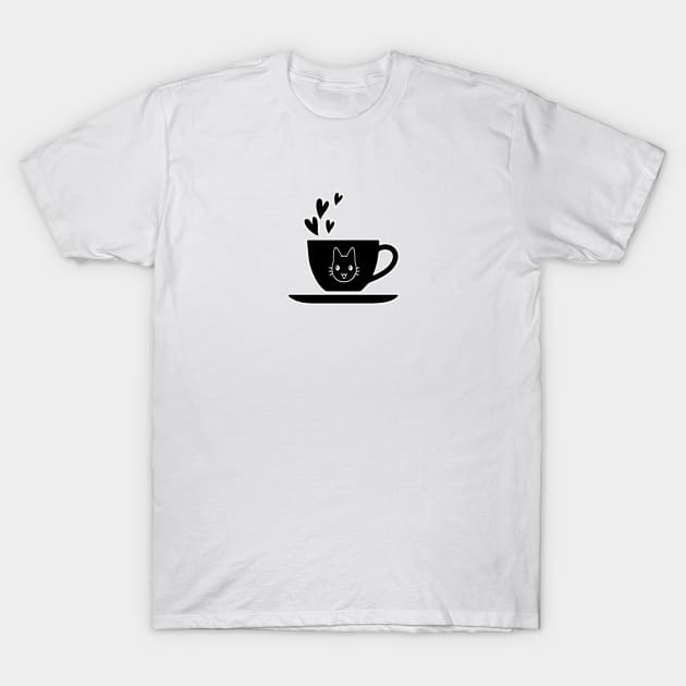 kitty black, Funny coffee cup, coffee lovers gift, coffee gift, coffee cozy, birthday, cafeteria’s stickers, fashion Design, restaurants and laptop stickers, lovely coffee cup with Kitty cat inside T-Shirt by PowerD